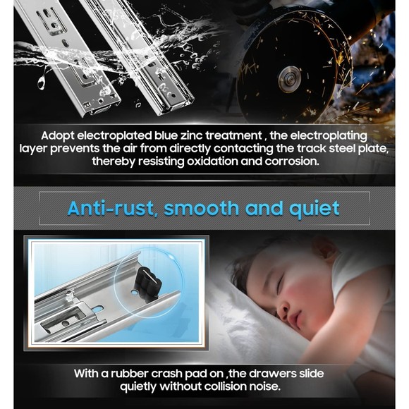 Drawer Slides Glides 18" Metal Drawer Rails Track Glides 2 Pairs 18" Black - Picture 3 of 8